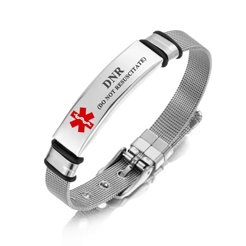 TOWAMOE Medical Alert Bracelet for Women Men Medical Emergency Id bracelet Stainless Steel Personalized Free Engrave Adjustable 6.5-8.5 IN(DNR(DO NOT RESUSCITATE))