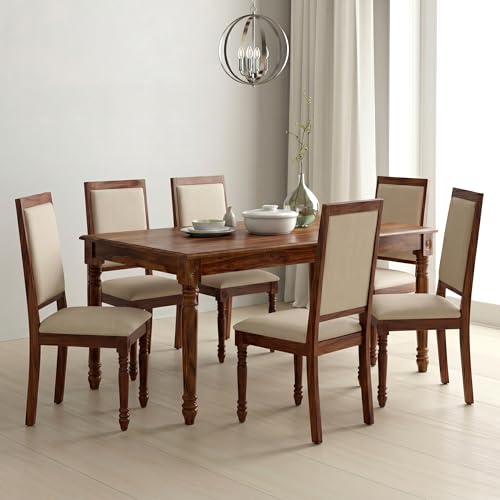 Image of Solid Sheesham Wood 6 Seater Dining Table Set for Home (Honey Brown Finish)