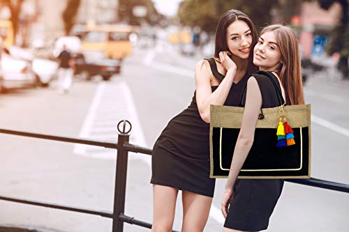 Image of Hibala Woven Large Beach Bag Straw Beach Tote Handmade Weaving Shoulder Tassel Bag Handbag