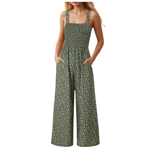 Mono Largo Mujer Verano Elegante Sexy Monos de Vestir Estampado Floral Peto de Pierna Ancha Espalda Descubierta Mono Mujer Casual Sin Mangas con Bolsillos para Fiesta Boda Playa Overalls Playsuit