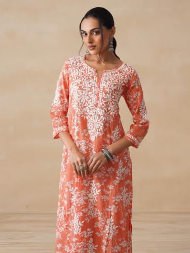 Image of Zainab Mulmul Straight Kurta |Chikankari | Chikankari Kurta | Chikankari Short Kurti | Lucknowi Chikankari Kurti (WL155-P)