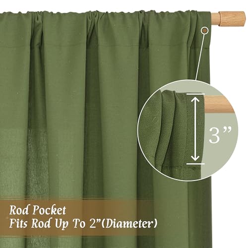 Image of LAMIT Olive Green Linen Curtains 40 Inch for Kitchen Small Window 2 Panels