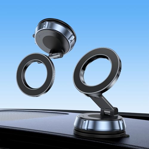 Vacuum Suction Magnetic Phone Holder per auto con rotazione a 360 gradi, pieghevole e retrattile, supporto per telefono senza mani per superficie liscia