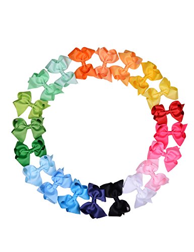 Ribest 5 Inch Hand-made Grosgrain Ribbon Hair Bow Set Alligator Clips Hair Accessories for Little Girls-20 PCS (Multi colors)