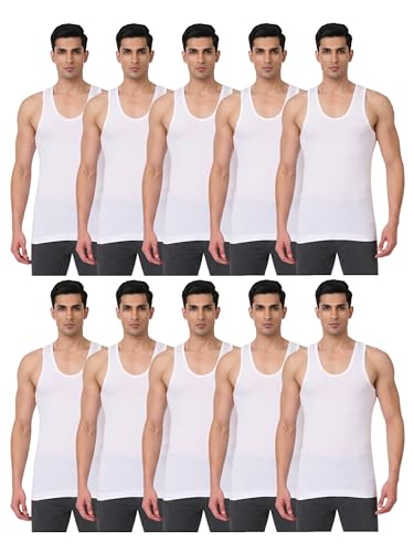 Image of Men's White Round Neck Sleeveless Combed Cotton Vest