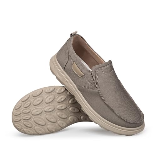 Men's Canvas Flat Slip-On Walking Loafers Comfortable Lightweight Non-Slip Hands Free Soft Casual Sneakers Non-Slip Driving Work Shoes