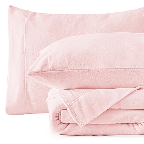 Love's cabin Micro Fleece Twin Sheet Set - 3 Pcs Pink Super Soft Plush Polar Fleece Bed Sheets Set with 16
