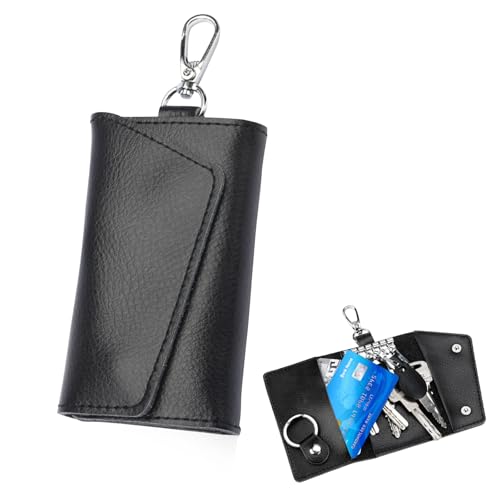 Leather Key Case Wallet, Keychain Key Holder with 6 Hanging Buckle Hooks Snap Unisex Coin Pouch Card Holder
