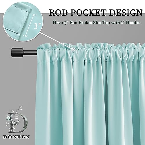 Image of DONREN 54 Inch Length Aqua Blackout Curtains for Bedroom - Small Window Treatment Rod Pocket Curtain Drapes (Set of 2 Panels)