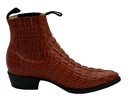 Men Genuine Cow Leather Crocodile Print Short Ankle Western j Toe Boots
