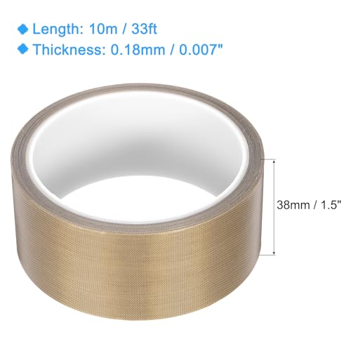 Image of MECCANIXITY 1 Pcs High Temperature Tape 38mm PTFE Coated Fabric Tape Heat Resistant Tape for Vacuum Sealers Adhesive Tape 10m /33ft Brown 0.18mm Thickness