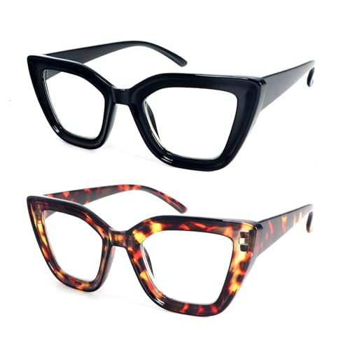 MMOWW Gafas de Lectura Mujer Anti Luz Azul, Moda Ojos de Gato Gafas de Presbicia Mujer, Lente Clara con Vision Clara (Negro+Tortuga, +2.0)