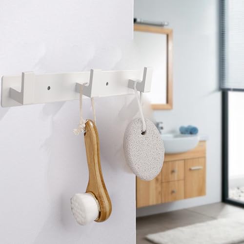 Image of Coat Rack, Heavy Duty Stainless Steel 3 Tri Coat Hook Hanger, Wall Mounted Wall Hooks, Rustic Clothes Hook /Key Hook Rail for Bathroom Kitchen Entryway(2 Pack, 3 Hook White)