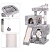 BEWISHOME Cat Tree Condo with Sisal Scratching Posts, Scratching Board, Plush Perch and Dual Houses, Cat Tower Furniture Kitty Activity Center Kitten Play House, Light Grey MMJ10G