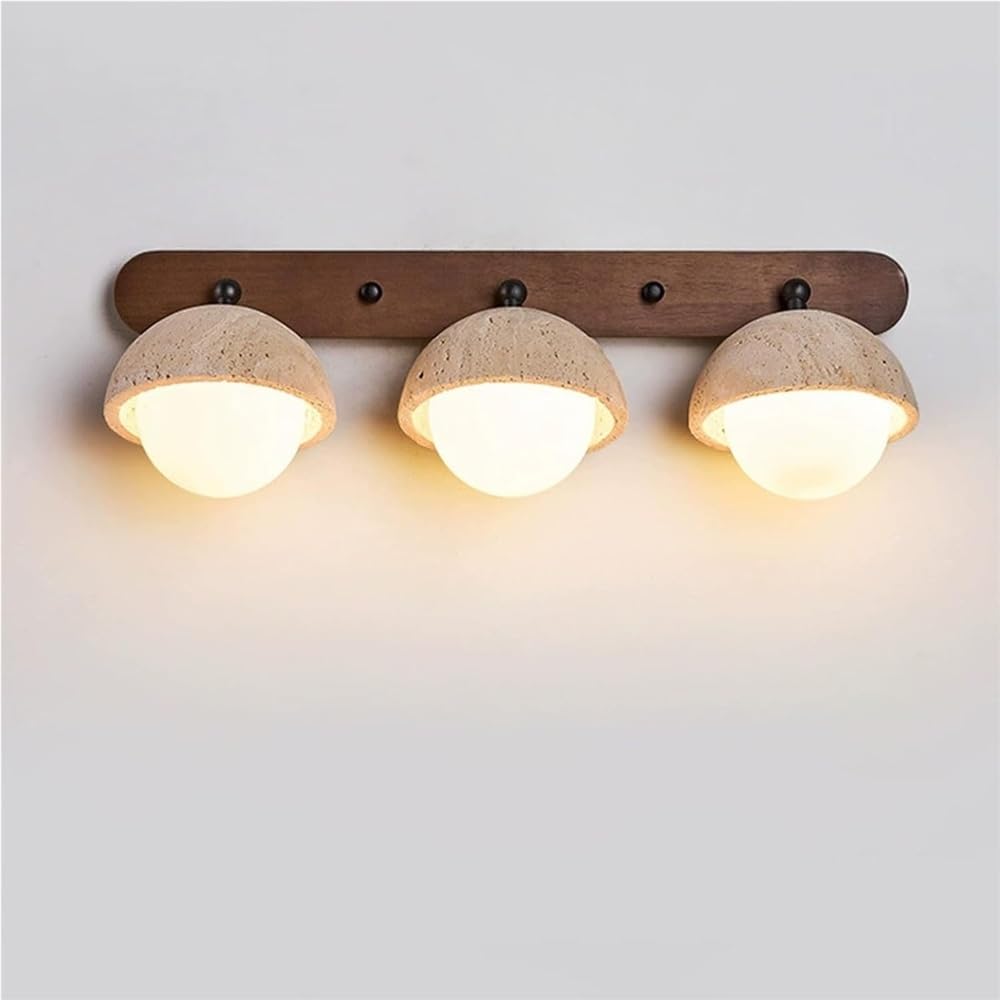 LYOUAE Vintage Yellow Travertine Vanity Light Fixture Mid Century Natural Stone Bath Light 3000K Warm Light Mirror Lamps(3 Lights)