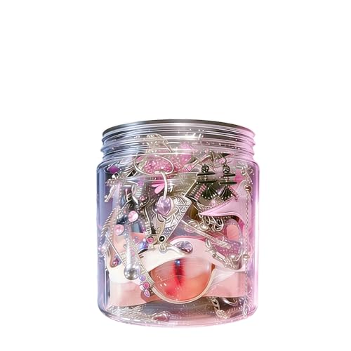 Jollyhit Gift-Ready Pink Punk Y2K Cyberpunk Mystery Jewelry Jar, 30 Pieces, Silver Tone with Pink Accents, Cute but Edgy,lightweight&Petite Fashion Jewelry Gift for Women, Unique Anniversary Birthday Gift for Her