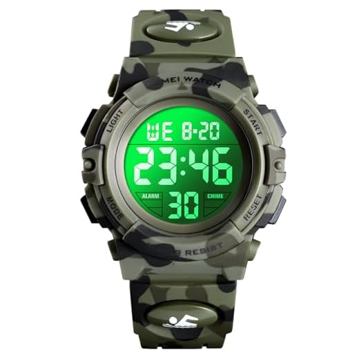 Alienwork Seven-Color LED Montre Enfants Digital Garçon Fille Camouflage Verte Bracelet Calendrier Date-Mois Multicolore Chronographe Sport Multifonction