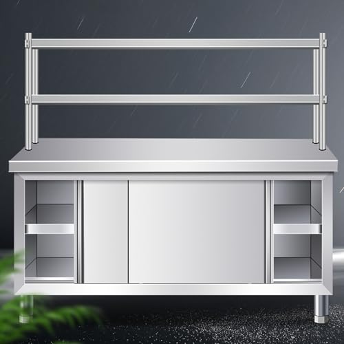 Generisch Edelstahl Arbeitstisch mit Doppeltem Regalboden