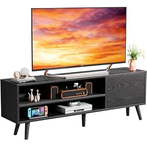TV Console Table with Storage for TV up to 70 in, Black TV Stand for Media Cable Box Gaming Consoles, Modern TV Stand & Entertainment Center Wood TV Stand for Living Room Bedroom, APRTS05B
