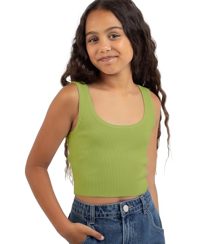 Image of KYDA KIDS Girl's Casual Sleeveless Solid Cotton Rib Knitted Square Neck Crop Tank Top for Girls