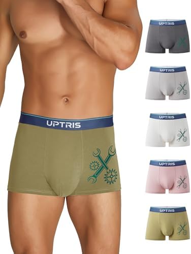 UPTRIS Boxer Briefs for Men Pack，Cotton Short-leg Mens Boxer Briefs Ultra Soft Underwear, 5 Packs No Riding Up Mens Underwear Comfort Moisture-Wicking and Breathable