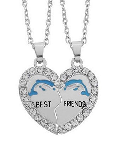 Générique 2 Collares Colgante Corazón para Separar Best Friends Diseño Delfín con Pedrería.