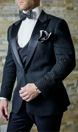 Mens Tuxedo Jacket Peak Lapel Honeycomb Suit Jacket Slim Fit Blazer Jacket for Prom Wedding3
