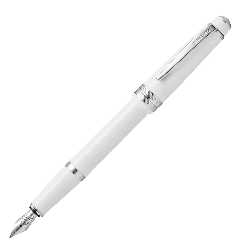 CROSS Bailey Light Click-Off Cap Plastic Fountain Pen with Resin Finish, Extra Fine Fountain, includes Premium Gift Box and Black Cartridge, 1 Pack, Polished White