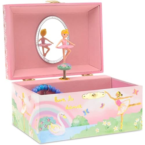 Jewelkeeper Girls Ballerina Jewellery Storage Box with Spinning Ballerina, Rainbow and Gold Foil Design, Swan Lake Tune, Girls Jewelry Box for Girls Birthday Presents