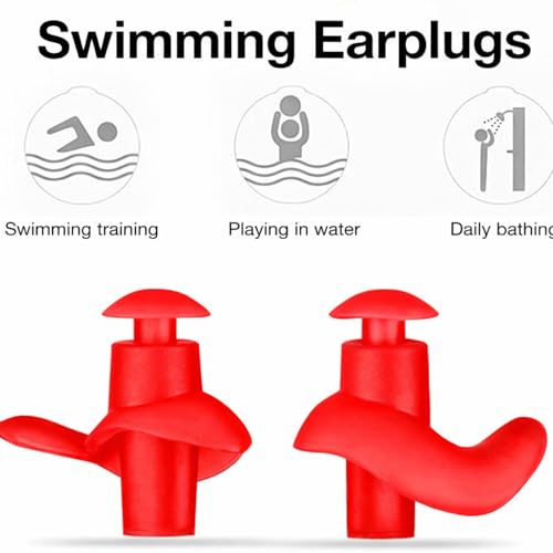 Image of James HealthPlus 1 Pair Earplugs Waterproof Soft Silicone Portable Ear Plugs for Water Sports Swimming with Storage Box (Red)