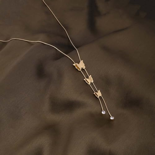 Image of PALMONAS 18k Gold Plated Butterfly Long Chain Necklace for Women - Jewellery Gift for Girls & Women | Waterproof & Anti-Tarnish Necklace, Stylish & Trendy Necklaces for Ladies