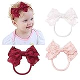 Lace Bow Headbands for Baby Girls Toddlers Bow Knot Elastic Nylon Headband Cotton Lace Hair Bows Ban