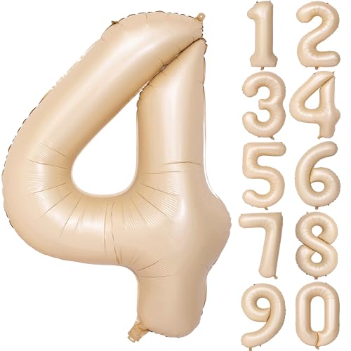 Image of 40 In Caramel Number Balloons 4 Helium Foil Mylar Balloon | Birthday Party Decorations Suitable For Boys' And Girls' Birthday Parties Anniversary celebration Digital 4