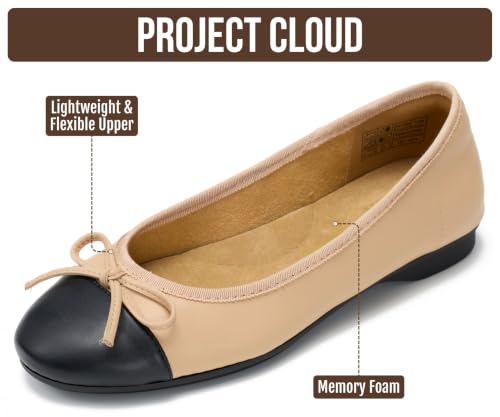 Image of Project Cloud Ballet Flats for Women Shoes - Genuine Leather Insole and Lightweight Mary Jane Flats - Non-Slip and Comfortable Womens Shoes