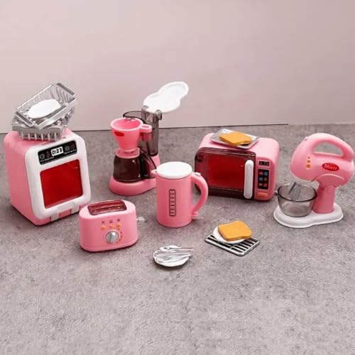 KARLOR Kit d'ustensiles de cuisine miniature pour maison de poupée, bouilloire, machine à café, grille-pain, maison de poupée, ustensiles de cuisine 1:12,...