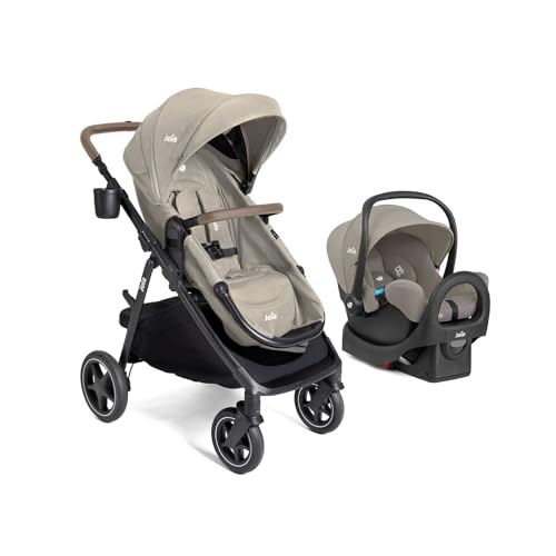 Image of Joie Ginger LX Stroller and Rue Infant Car Seat Travel System with Anti-Rebound Base and All-Wheel Suspension (Dove)