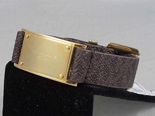 Michael Kors Gold Logo Plaque Dark Brown Mk Leather Wrap Bracelet Mkj3854