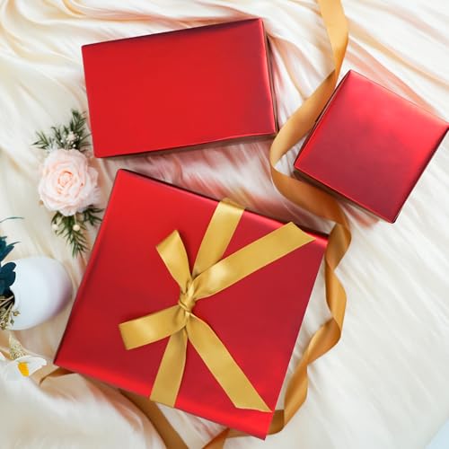 LaRibbons Papel de embrulho de Natal, rolo de papel de cor sólida vermelho metálico fosco - 40 poleg