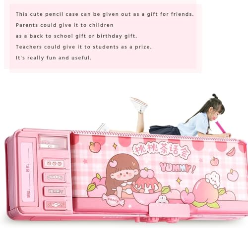 Image of Multifunctional Geometry Lock Pencil Box for Kids, Students, Boys & Girls, Magnetic & Passworld Lock Compass Box, Yummy Pink Theme School Return Gifts