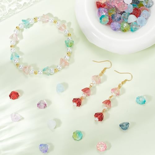 SOFPLATE 1 Box 100Pcs Glass Flower Bead Lotus Pod Beads Bulk Colorful Transparent Lotus Flower Shape Crystal Loose Bead End Caps for jewellery Making Beads Supplies DIY Bracelet Necklace Earrings Craf - Image 4