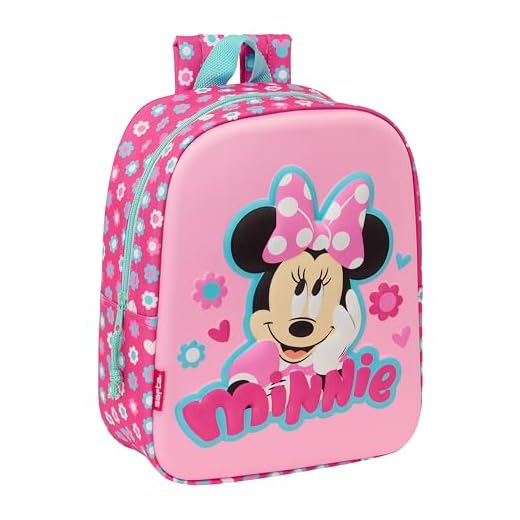 Safta MINNIE MOUSE 3D - Mochila de Guardería 3D, Adaptable a Carro, Fácil Limpieza, Ideal para Niños de Diferentes Edades, Cómoda y Versátil, Calidad y Resistencia, 22x10x27 cm, Color Rosa