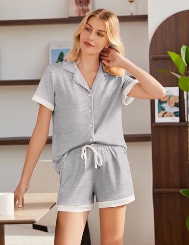 Image of Ekouaer Womens Button Down Pajamas Set Short Sleeve Sleepwear 2026 Summer Soft 2 Piece Lounge Sets