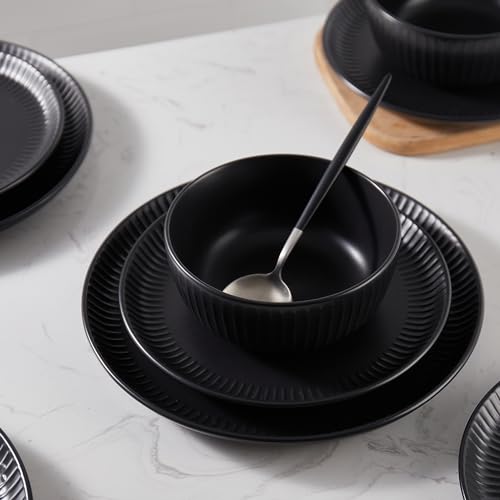 Image of Stone Lain Logan 24 Pieces Stoneware Dinnerware Set, Black