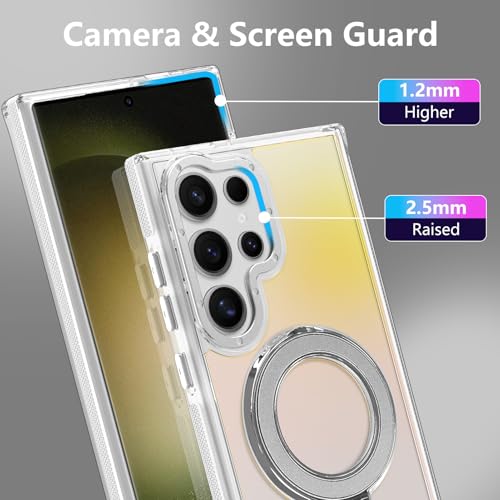 Image of Magnetic for Samsung Galaxy S23 Ultra Case with Stand [Compatible with Magsafe] [Cute Fluorescent Design] [1 Screen Protector] Slim Translucent Matte Case for Galaxy S23 Ultra 6.8 inch, White