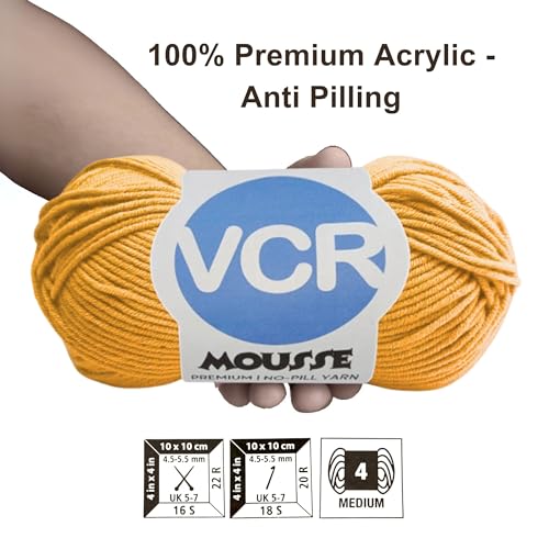 Image of VCR 4ply Mustard Yarn, 100 Grams Hank, 190 Meters Length, Acrylic Ball for Crochet and Knitting, Soft Crosia Threads, Pack of 1 Yarn, Suitable for DIY Crafts