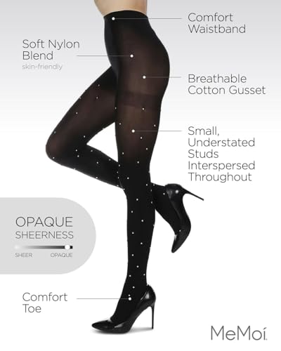 MeMoi Women's Studded Bling Opaque Nylon Tights3