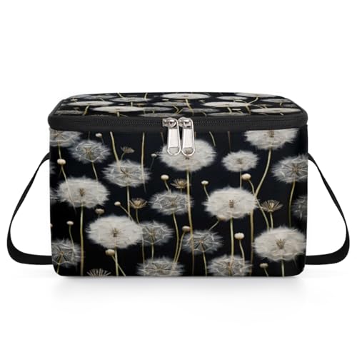 GzLeyigou Dandelion Lunch Bags for Women Men 9 Cans, Hot & Cold Food Delivery Bag Insulated Grocery Bag Insulated Lunch Box White Dandelion Cooler Bag for Office Work Picnic Beach