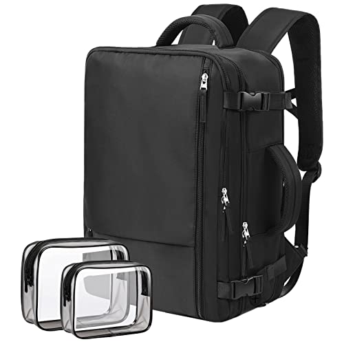 Extra Large Travel Backpack (2 Pieces Black & Purple) as Person Item Flight Approved, 40L Carry On Backpack, 17 Inch Laptop Backpack, Waterproof Backpack, Durable College Bookbag, Hiking Backpa2