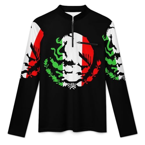 Mexico Coat of Arms with Flag Men's Rash Guard Long Sleeves Quick Dry Fishing Workout Shirts with Zipper3