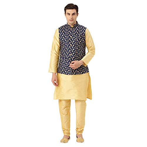 Image of Sojanya (Since 1958 Men'S Silk Blend Kurta Pyjama & Nehru Jacket Combo